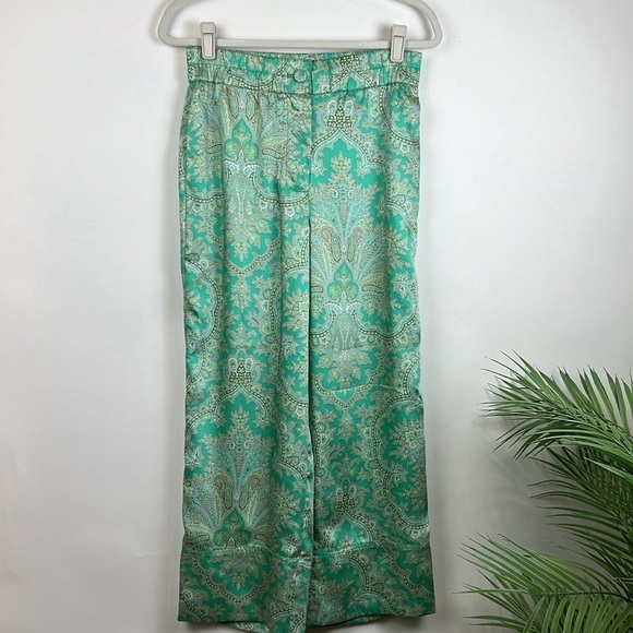 NWT J. Crew Ratti Paisley Wide Leg Pant Lounge Green 4 - Picture 5 of 13